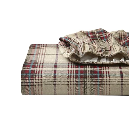 Image of Eddie Bauer - Flannel Sheets Full Size, Anti-Pilling & Wrinkle Resistant Cotton, Touchably Soft for All-Season Comfort - Bed Sheets with Matching Pillowcases & Fitted Sheet (Montlake Plaid Red)