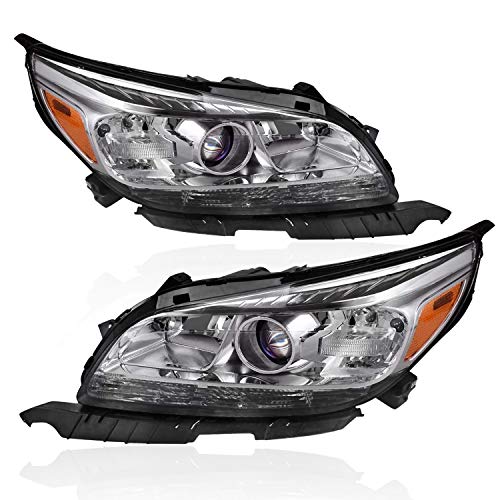 GOHATI Headlight Assembly Compatible with 2013 2014 2015 Chevy Malibu Projector Headlamp with Chrome Housing Amber Reflector Clear Lens Left+Right