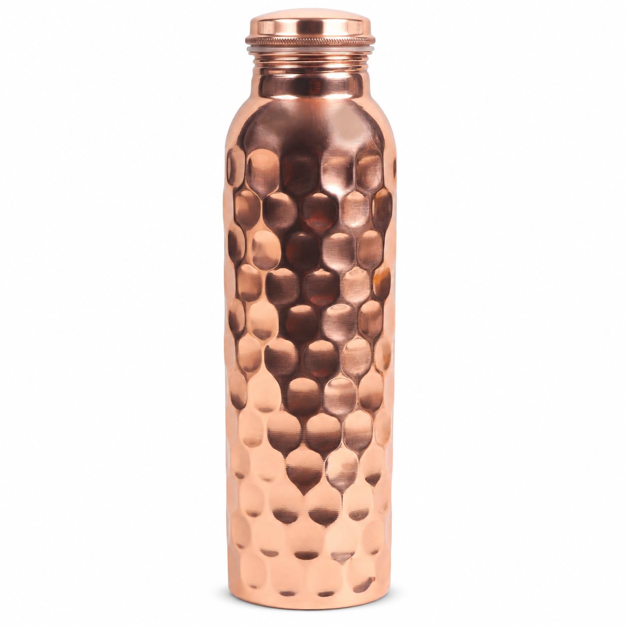 Wasserflasche aus reinem Kupfer, 900 ml: Ayurvedische gesundheitliche Vorteile, Kupfergefäß, auslaufsicheres, umweltfreundliches Design + Reinheitszertifikat in der Flaschenbox (Diamantmuster)