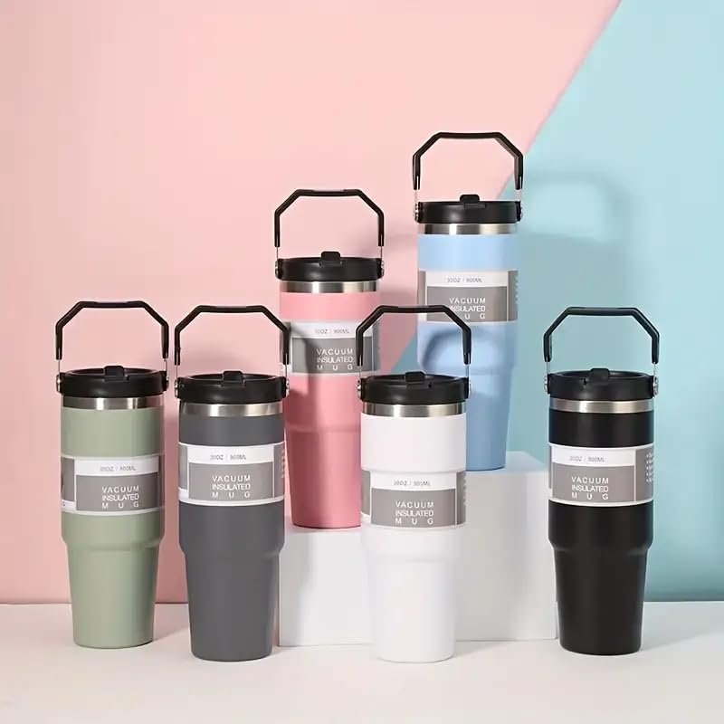 IceFlow Tumbler with Flip Straw - 30 oz - Twist Lid and Flip Straw - Leak Resistant Water Bottle - Insulated Stainless Steel - BPA Free (Blue)