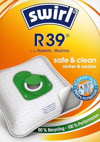 Swirl R 39 EcoPor Staubsaugerbeutel (10 Beutel) reißfeste Staubbeutel für einige Rowenta & Moulinex Staubsauger im umweltfreundlichen Umkarton 99 9% Filterung von Hausstaub & allergenem Feinstaub