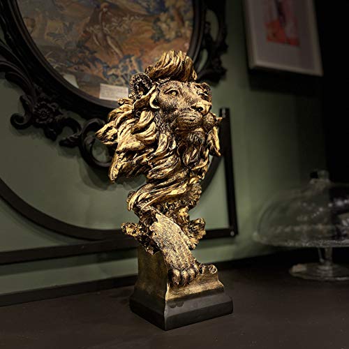 LOOYAR Resin Lion Statue Sculpture Ornament Collectible Figurine Craft Furnishing for Home Décor Farm House Living Room Porch Decoration Office Desk Desktop Table Wine Cabinet Arrangement Gift, Copper