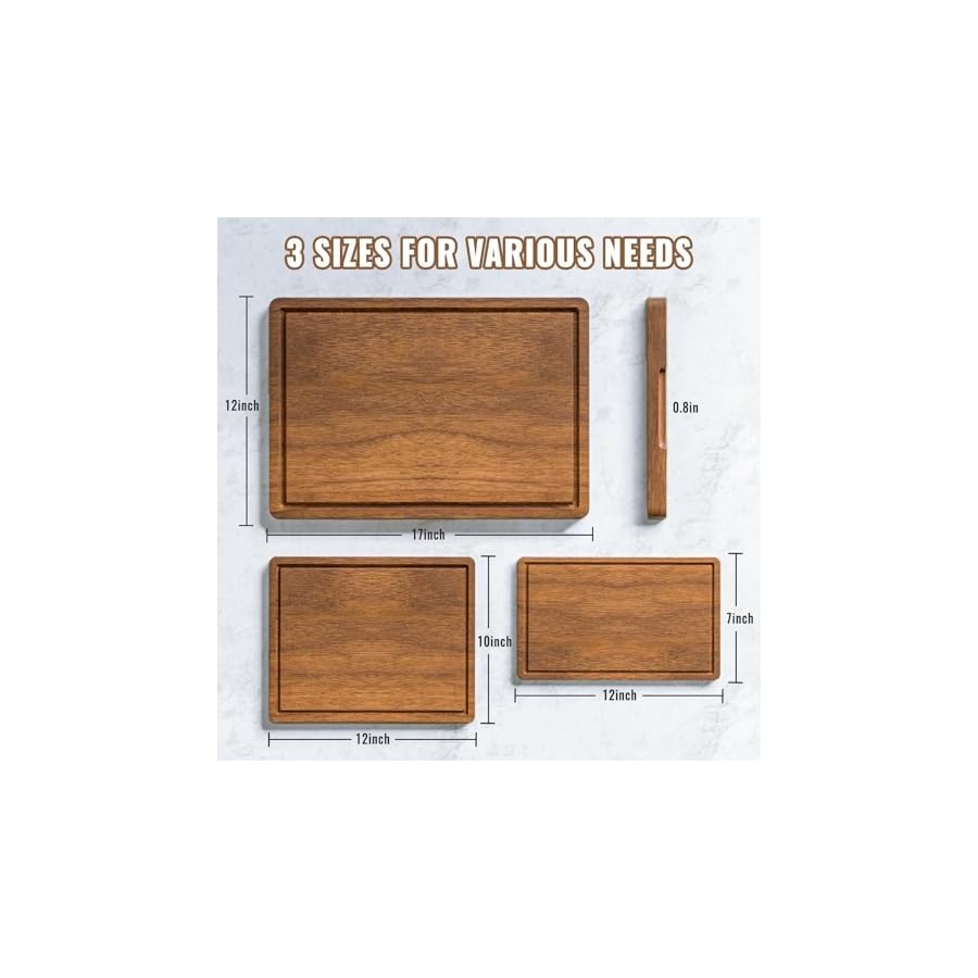 Acacia Wood Cutting Boards Set of 3 for Kitchen, Large Wooden Cutting Board with Juice Groove, Charcuterie Board, Chopping Board for Meat, Cheese, Fruits(17x12, 12x10, 12x7 inch)