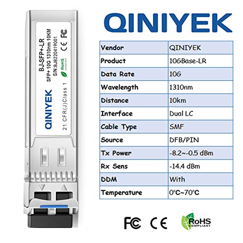 Image of 4Pack 10GBase-LR SFP+ Transceiver, 10G Singlemode SFP+ Duplex LC Module,Compatible for Cisco SFP-10G-LR, Ubiquiti UF-SM-10G,Meraki, Mikrotik, Supermicro, Netgear,SMF,1310nm,10~20km,DDM