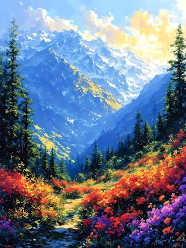 Kit Diamant Painting complet paysage montagne 50x70cm avec strass ronds pour adulte
