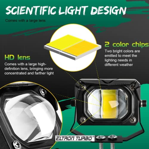 Image of ELTRON TURBO DC Power 12V-24Volts 160Watts Imported 1 Year Warranty Lens Ultra Fog Light LED Universal For All Bikes, Car, Motorcycles, Scooties Projector Light White + Yellow Beam (Pack Of 2, Switch)