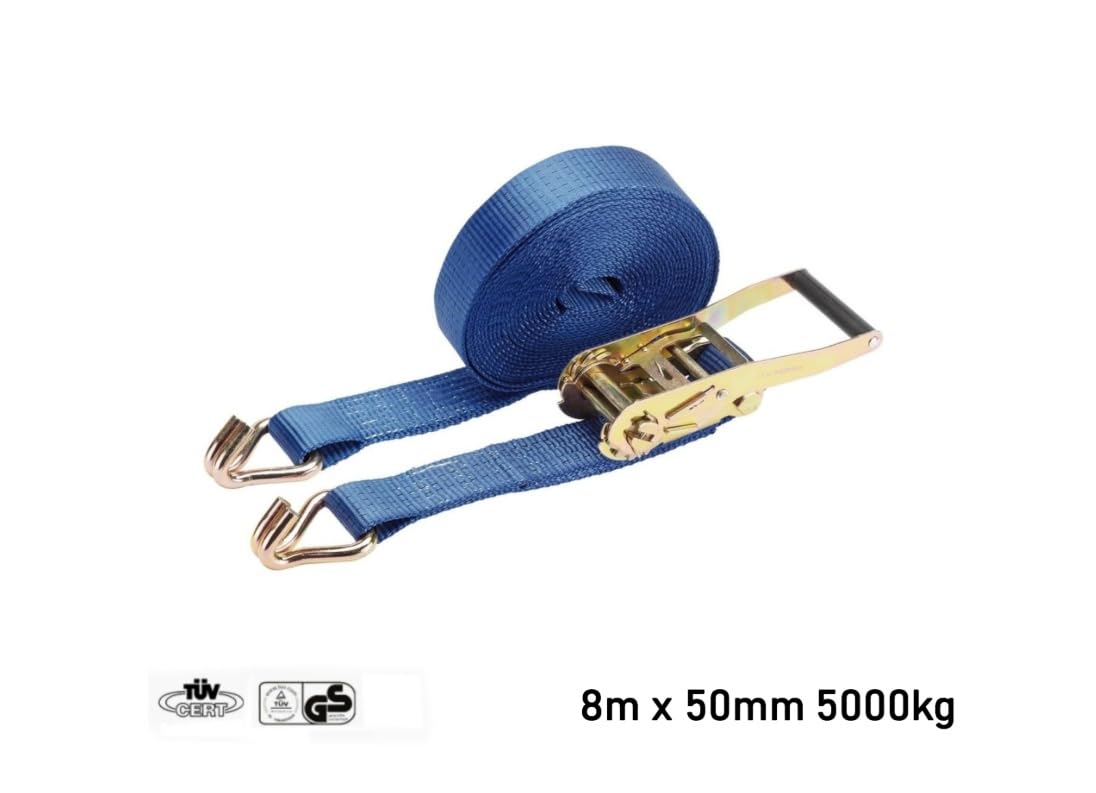 10x Spanngurt 5T 8m 50mm mit Ratsche & Haken Zurrgurt aus Polyester Blau Schnellspanngurt Auto LKW Anhänger Ratschenspanngurt