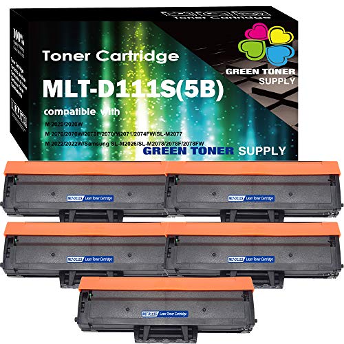 (5-Pack Black Set) Compatible 111S 111L MLT-D111S Toner Cartridge MLT-D111L Used for Samsung Xpress Xpress SL-M2020 M2020W M2022 M2022W M2026 M2070FW M2070 Printer, by Green Toner Supply