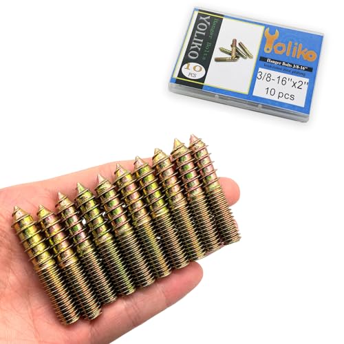 Image of 10 Pack 3 /8-16 x 2 Inch Hanger Bolts Double Headed Bolts for Furniture Screws 50.8mm Length