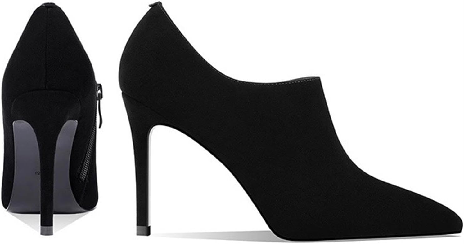 Womens Pointed Toe Stiletto Dress Boots Sexy Leather Cat Heel Ankle Boots