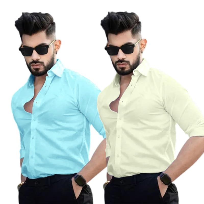 Image of Pinkmint Men's Solid Shirt | Soft Cotton Blend | Casual Shirt | Plain | Full Sleeve - Regular Fit (Available in Plus Size and Pack of 2)