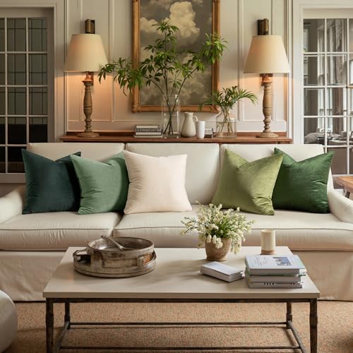Image of MIULEE Pack of 2 Velvet Pillow Covers Decorative Square Pillowcase Soft Solid Cushion Case for Sofa Bedroom Car 24 x 24 Inch 60 x 60 cm Army Green