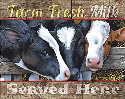 Desperate Enterprises Farm Fresh Milk Tin Sign - Nostalgic Vintage Metal Wall Decor - Made in USA
