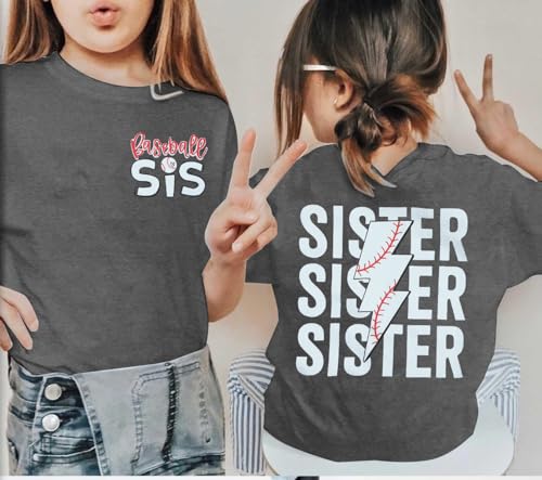 Image of FRYAID Toddler Baseball Sister Shirt Baby Girl Baseball Outfit Big Sister Shirt Birthday Girl T-Shirt Summer Cotton Tee Top