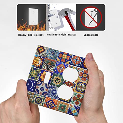 Teisiou SWITCHPLATE502 Vintage Mexican Talavera Tiles 2 Gang Light Switch Cover Combination Wall Plate Single Toggle Duplex Switchplate thumb #5