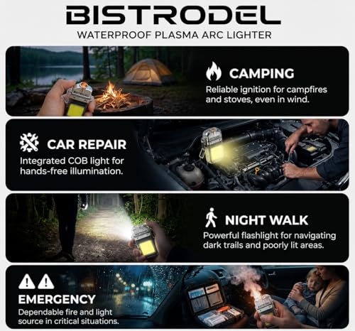 Image of Waterproof Plasma Arc Lighter with LED Flashlight | USB Rechargeable Windproof Flameless Lighter | Transparent Mini Torch for Camping, Hiking, Travel & Emergency