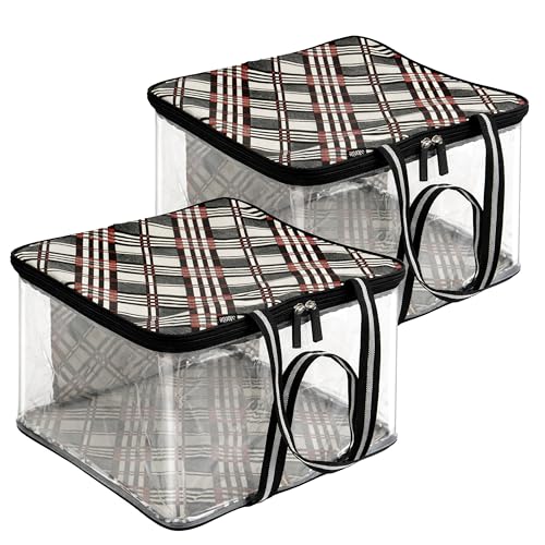 Image of Storite 2 Pack Saree Bags,Transparent Grey /Black - 37x35x22 cm | Transparent, With Zip, Moisture & Dust Proof, Wardrobe Organizer