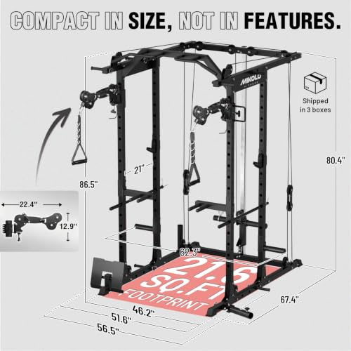 Image of Mikolo Power Cage, Power Rack with Cable Crossover System, 1500LBS Squat Rack with LAT Pull Down System, Workout Cage with Pulley System for Fitness Home Gym