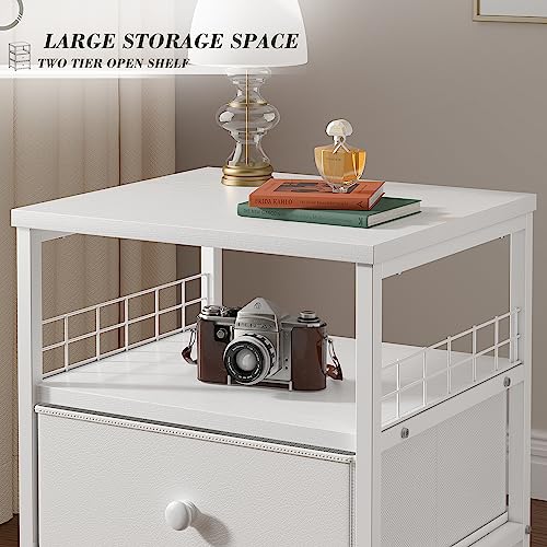 Enhomee White Nightstand Set Of 2, Bedside Table Drawers And Open Wood Shelf Storage, Modern Bed Side Table, Night Stand For Bedroom, Living Room, Dorm, Easy Assembly And Pull, White #TOP4