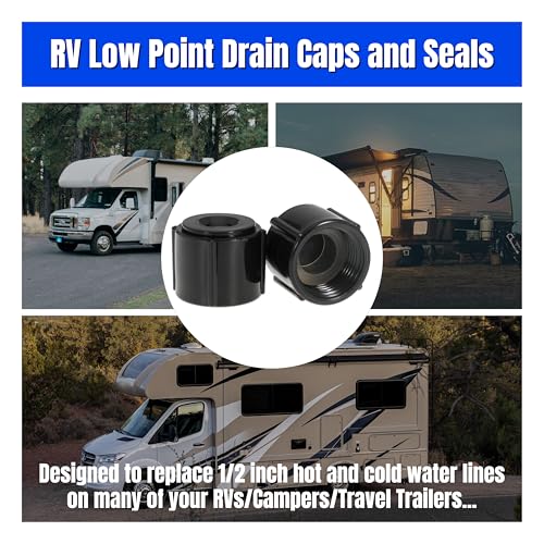 Image of Low Point Drain Caps and Seals for RVs Campers Trailers 1 /2 Inch RV Hot and Cold Water Lines 1 /2″ (Set of 4)
