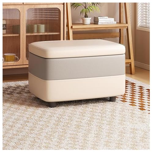 Pobbycrafm Banco Almacenaje Cuero, Puff Almacenaje con Tapa Extraíble, Acolchado Taburete de Tocador Banco Pie de Cama for Entrada, Salón, Dormitorio, 40x28x28cm White Grey
