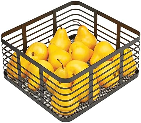 mDesign Set of 3 Wire Storage Basket  Wire Basket for Storing Diverse Items  Metal Basket for Kitchen, Bedroom, Bathroom  Black