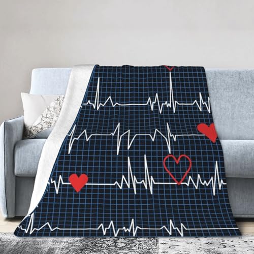 Calling All Nurses Heart Beat Reversible Flannel Throw Blanket- Ultra Soft Lightweight for Bed, Sofa, Travel & Camping 40'X30' Inch