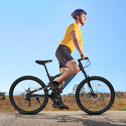 Image of Ecarpat 24 /26 /27.5 Inch Mountain Bike, Full /Front Suspension Mens Boys Mountain Bike with 21 Speed Steel Frame and Dual Disc Brakes, Adult Sport Bicycle for Trail City Road, Gift Choice