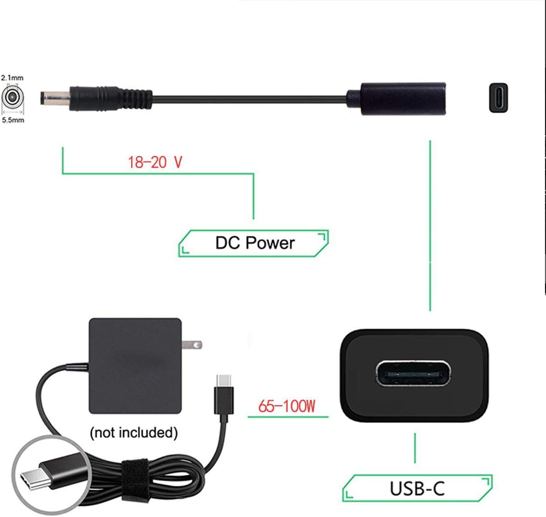 cablecc Type C USB-C Female Input to DC 5.5x2.1mm Power PD Charge Cable fit for Laptop 18-20V
