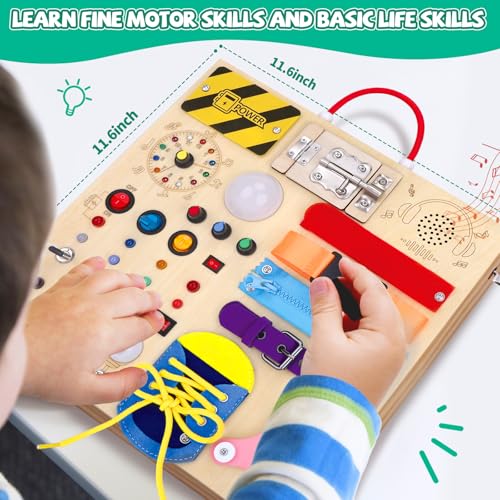 Sensory Toys Busy Board Games, Montessori Toys for 1+ Year Old, Wooden Toddler Travel Boys Toys (Busy Board Plus V3) - Image 5