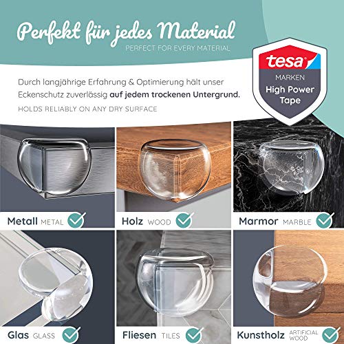 Eckenschutz von BEARTOP - mit Kleber von Tesa für festen Halt - schützt Babys und ältere Menschen - Rückstandslose Entfernung - kristallklar und unauffällig - (3 Jahre)