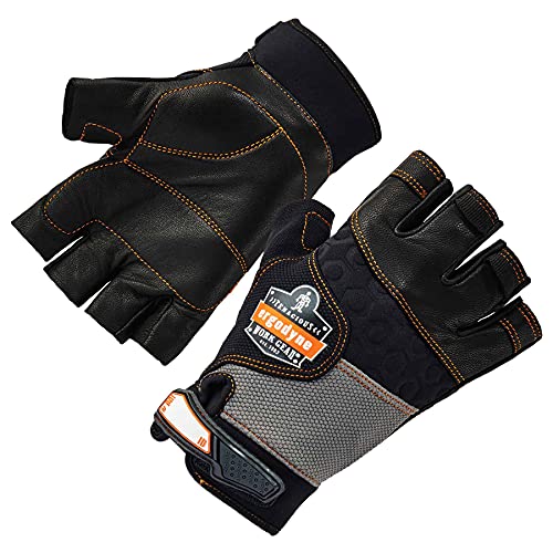 Proflex 901 Impact Protection Work Gloves, Padded Leather Palm, Half-Finger, Small #TOP16