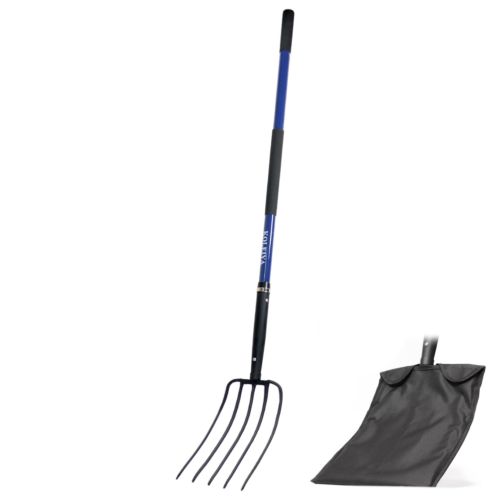 5-Tine Pitchfork for Gardening, 57-Inch Heavy Duty Garden Fork with Fiberglass Handle, for Mulch, Compost, Manure, Hay, and Soil Loosening,Blue