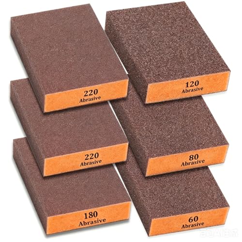 Tnisesm 6Pcs Sanding Blocks 60/80/120/180/220 Grits Sanding Sponge,for Drywall Wood Metal Washable & Reusable Sandpaper BlocksWashable and Reusable