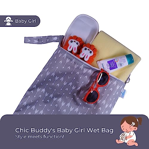Image of Chic Buddy Waterproof Wet Bag, Washable, Reusable for Travel, Beach, Pool, Stroller, Diapers, Dirty Gym Clothes, Wet Swimsuits, Toiletries (Chevron, Wet Bag)