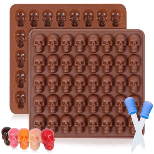 Skull Silicone Molds, Halloween Gummy Chocolate Molds 2 Pcs Mini Skull Mold