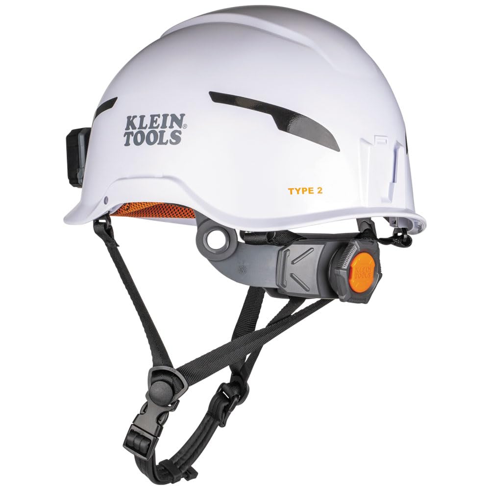 Klein Tools 60525 Casque de sécurité Type 2 avec Lampe Frontale Rechargeable, Non ventilé, Classe E, Blanc