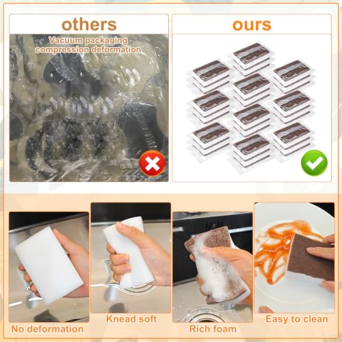 Image of 30 Pcs Individually Wrapped Sponges for Airbnb Apartment Brown | Uncompressed Non Scratch Scrouing Sponges for Household Cleaning Dishes Kitchen Car Bike
