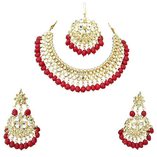 Finekraft Meena Kundan Bridal Wedding Designer Gold Plated Pearls Necklace Jewelry Set