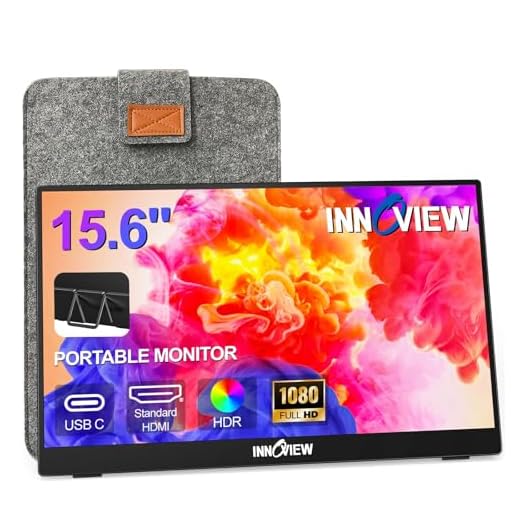 InnoView Portable Monitor 15.6" 1080P Portable Monitor for Laptop with Protective Sleeve Built-in 90° Adjustable Stand USB C HDMI Ultra-Slim Portable Laptop Monitor for MacBook Phone PS Xbox Switch