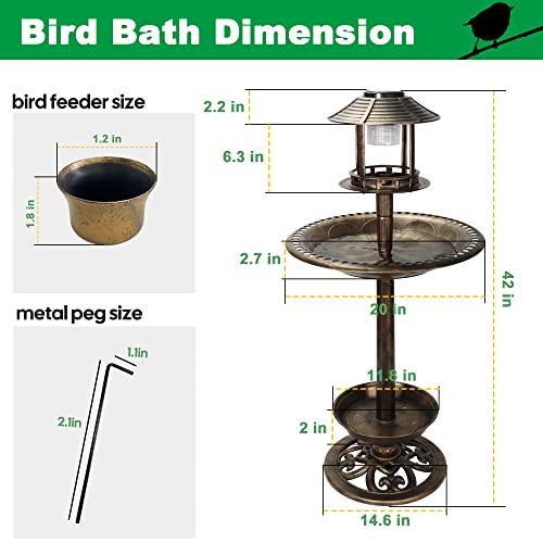 Vypart BIRDBATHS Bird Bath With Solar Light&Feeder& Planter Pedestal,Copper Bird Baths thumb #1