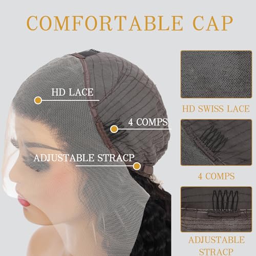 PYY Deep Wave Lace Front Wigs Human Hair 200 Density Deep Wave Wig 13x4 HD Lace Frontal Wigs for Women Glueless Wigs Pre Plucked with Baby Hair 24 Inch - Image 6