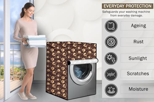 Image of Stylista Washing Machine Cover Compatible for LG 9 kg Inverter Wi-Fi Fully-Automatic Front Load FHT1409SWS, STS-VCM Floral Printed Pattern