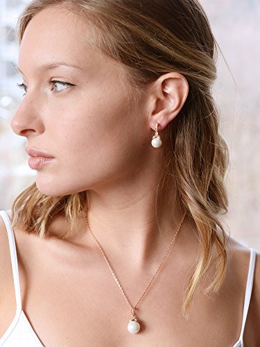 Mariell Pearl Drop Bridal Necklace Earrings Set with CZ Crystals for Bride, Bridesmaid, Birthday Gift2
