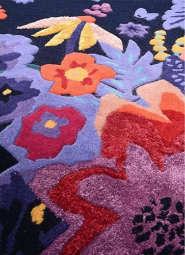 Image of Handmade Tufted Irregular Shape Wool Area Rug Botanical Design, Thick & Soft Carpet for Living Room, Bedroom Hall Room Color Multi Size 6X8 feet (180x240cm)