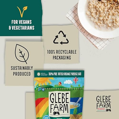 Glebe Farm Gluten Free PureOaty Organic Porridge Oats 6PK, Healthy Wholegrain For Slow Release Energy, 100% British, All-Natural & High In Fibre, Tasty Porridge, No Nasties, 6x 450g