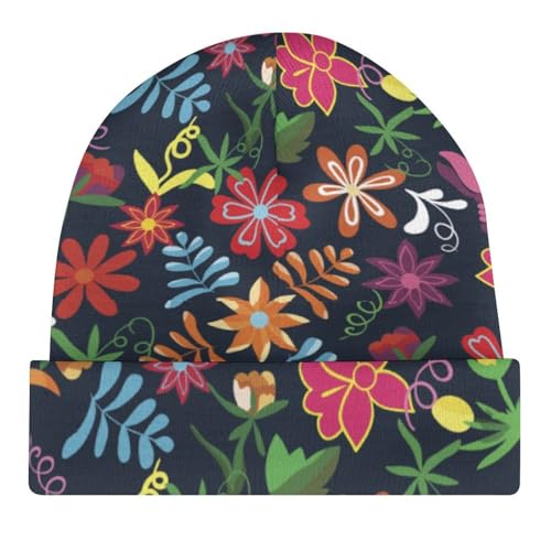 Colorful Mexican Floral Pattern Kids Beanie Hat for for Girls Boys Children Cap Winter Knitted Chemo Cancer Headwear Accessories Gifts Decoration4