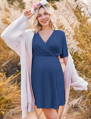 Image of Ekouaer 3 in 1 Labor and Delivery Gown for Hospital Short Sleeve Maternity Nursing Dress Nightgown Postpartum Sleepwear