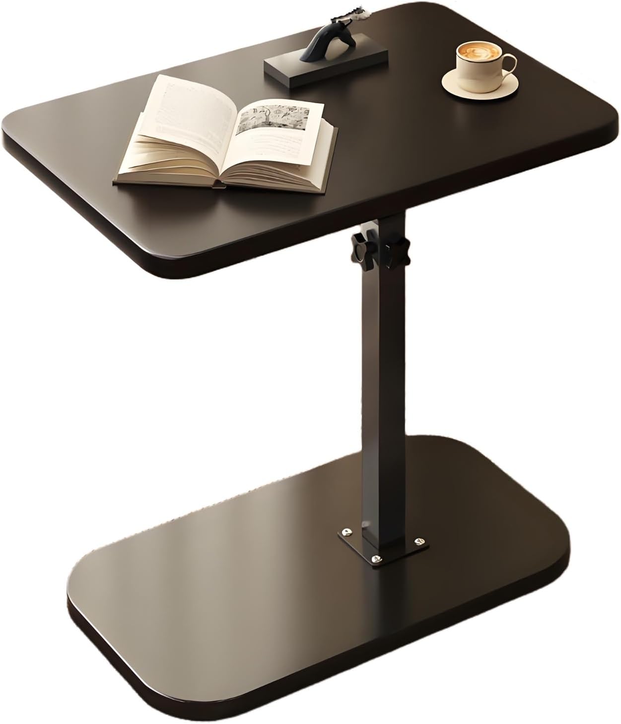 C-Shaped End Table for Couch Side Table Bedside Sofa TV Snack Tray, Height Adjustable Mini Coffee Tables Night Stand, Pedestal Side Tables for Living Room, Bedroom, Small Spaces(Black)