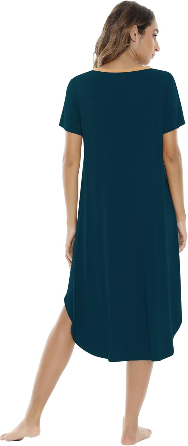 NACHILA Nightgowns for Women-Viscose Made from Bamboo, V Neck Sleepshirts Short Sleeve Sleepwear Cool Nightshirt - Image 3